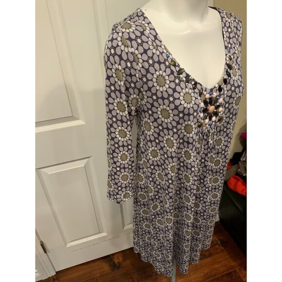 Boden Purple Floral V-Neck Dress W/ Jewels & Beads Size 8R (US) 12R (UK) - Picture 4 of 6